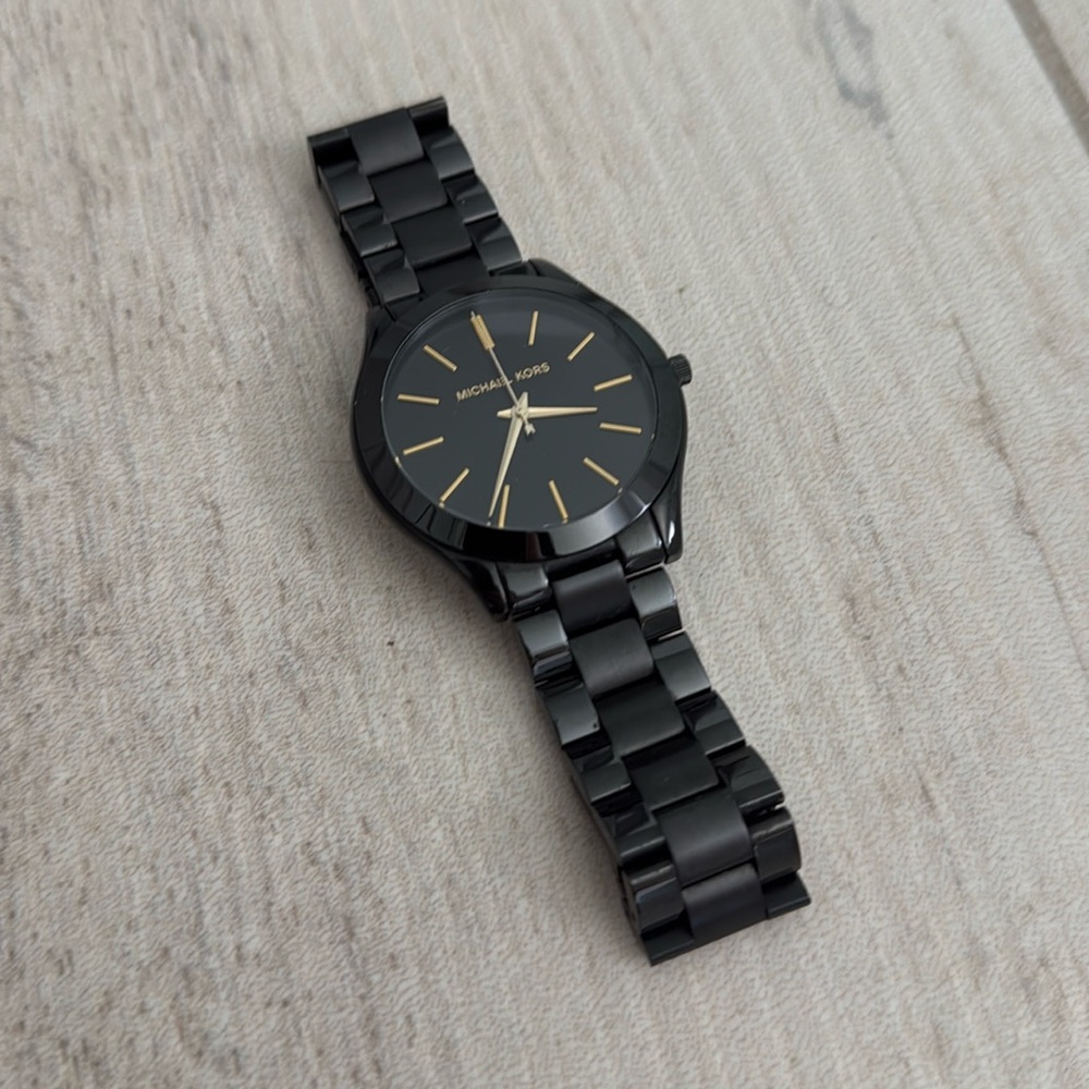 Michael Kors Slim Runway Black-Tone Stainless Steel Watch
